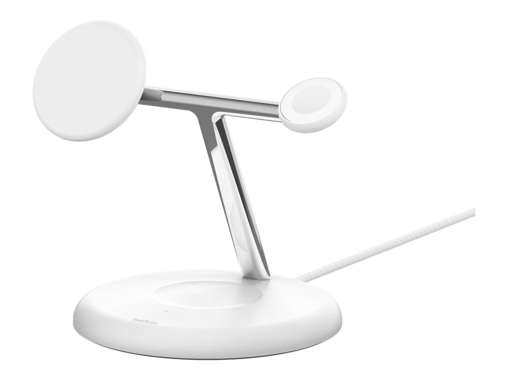 Belkin 3-in-1 Qi2 15w Magnetic Adjustable Charging Stand Hvid