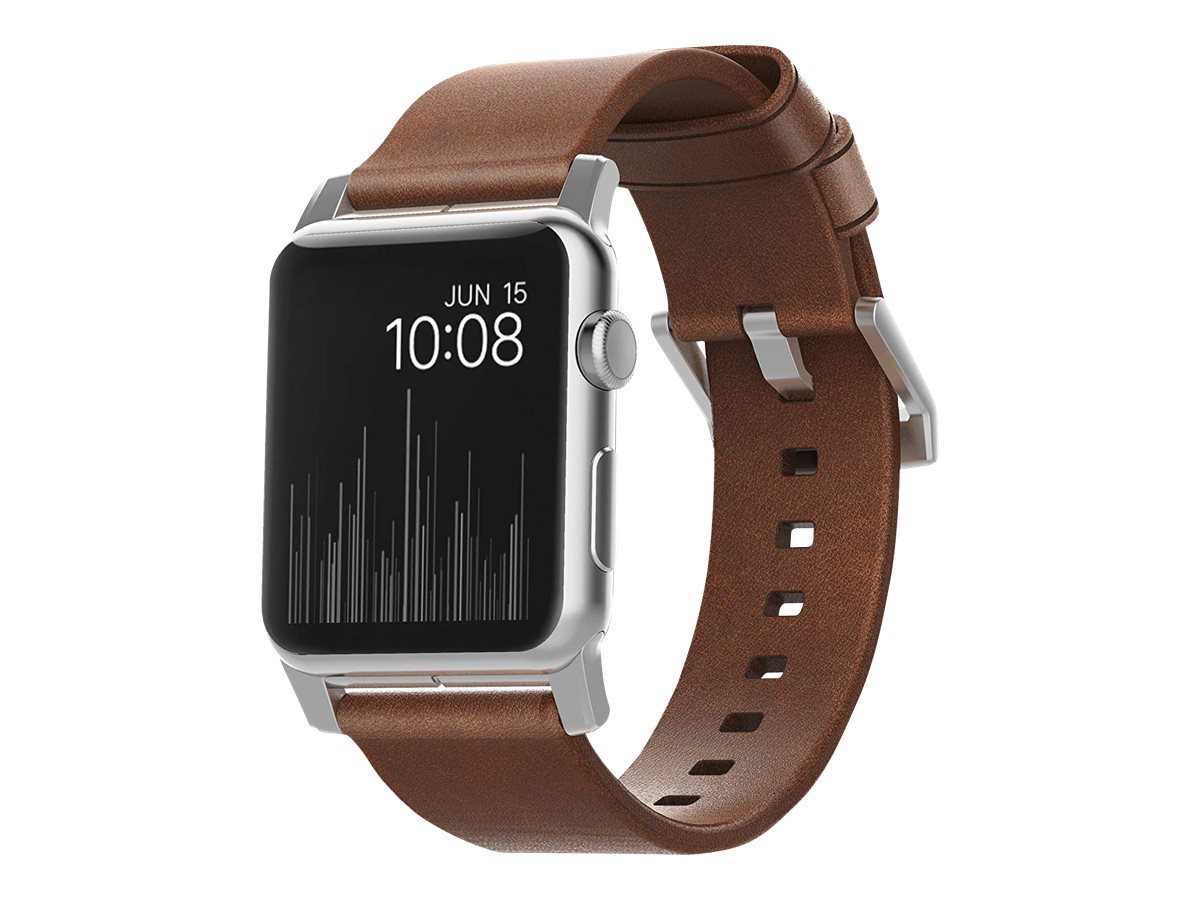 Nomad Leat. Strap brown/silver - Apple Watch Ultra 2/1(49mm) 9/8/7 (45mm)/6/SE/5/4(44mm)/3/2/1(42mm)