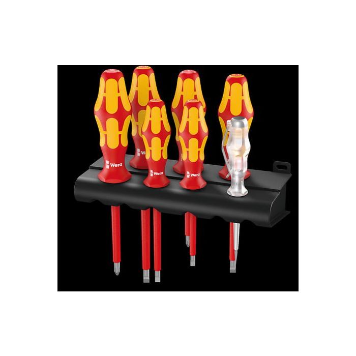 Wera 160 i/7 Rack Skruetrækkersæt Kraftform Plus serie 100 + spændingssøger + rack, 7 dele