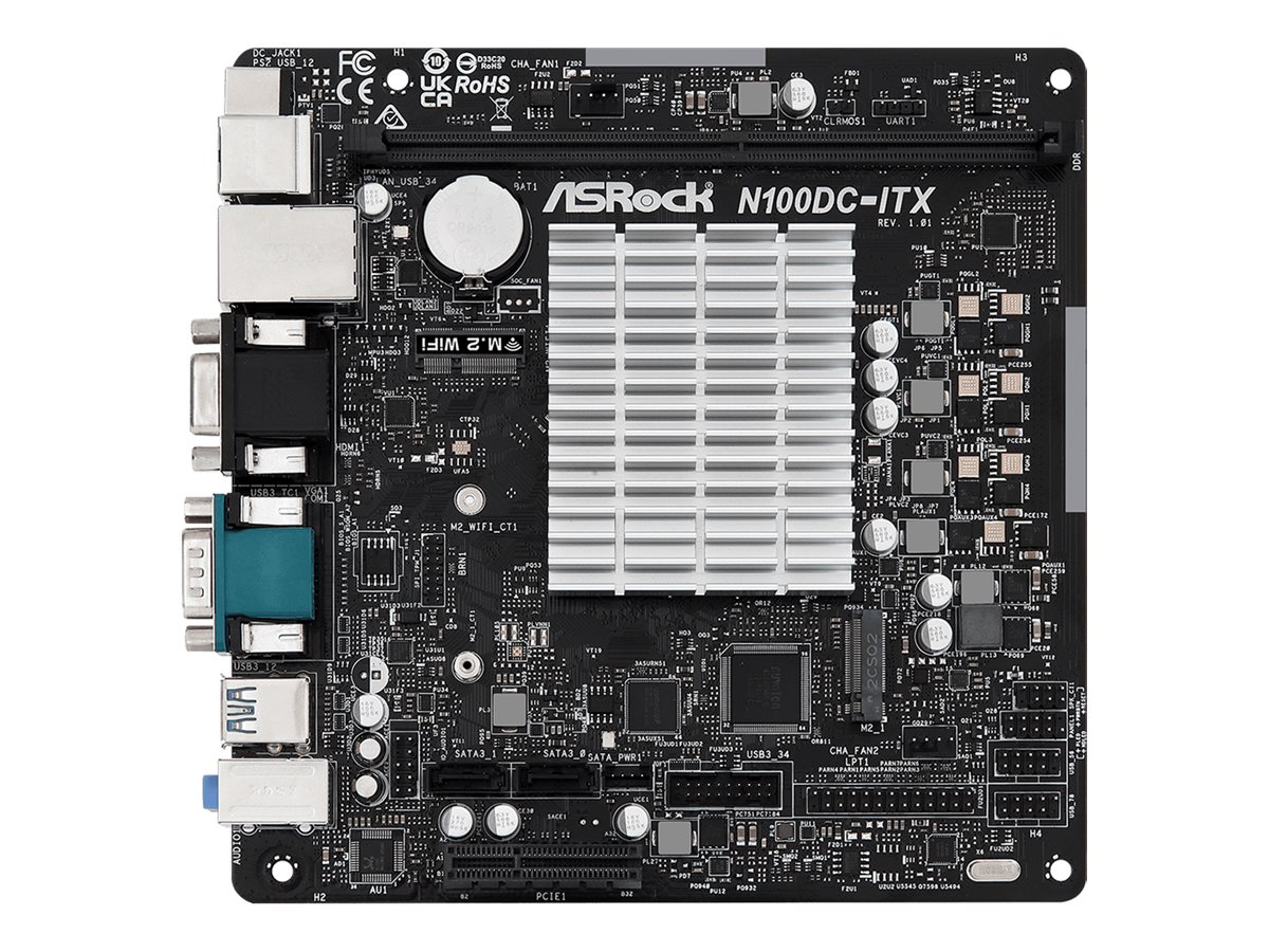 ASRock N100DC-ITX - motherboard - mini ITX - Intel N-series N100 Bundkort - socket - DDR4 RAM - Mini-ITX