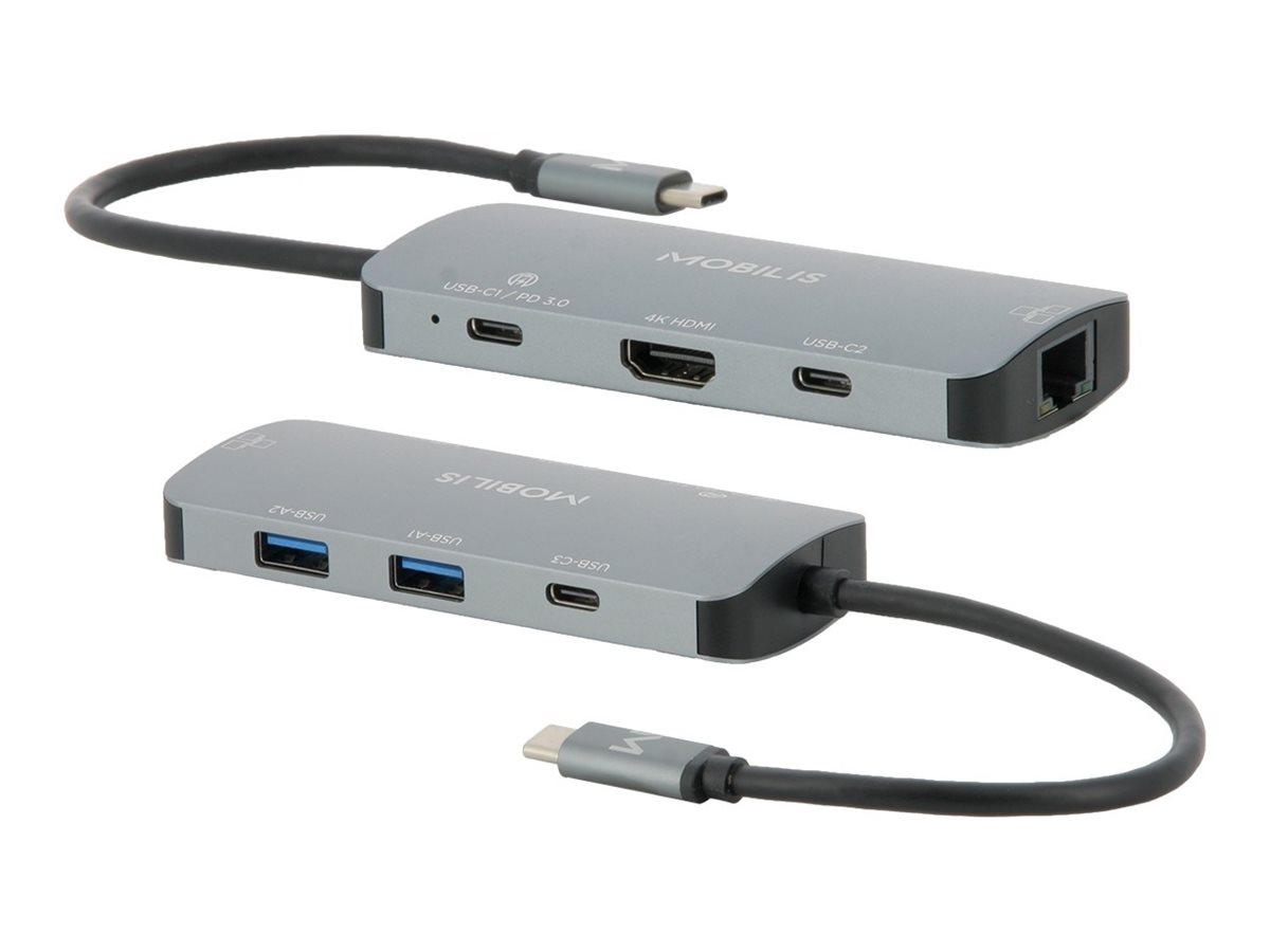 USB-C multimediadock 7-i-1 - grÃ¥/sort - USB 3.2 Gen 1, 4K HDMI, Ethernet, PD 100 W