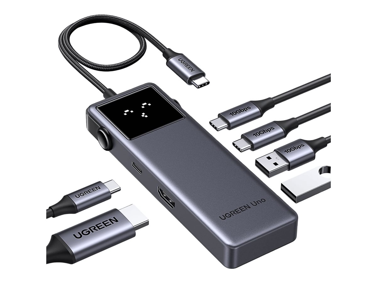 Ugreen Uno - Hub - 6-i-1 USB C - 1 x HDMI + 2 x USB-C 3.2 Gen 2 + 2 x USB-A 3.2 Gen 2 + 1 x USB-C (strømforsyning) - desktop
