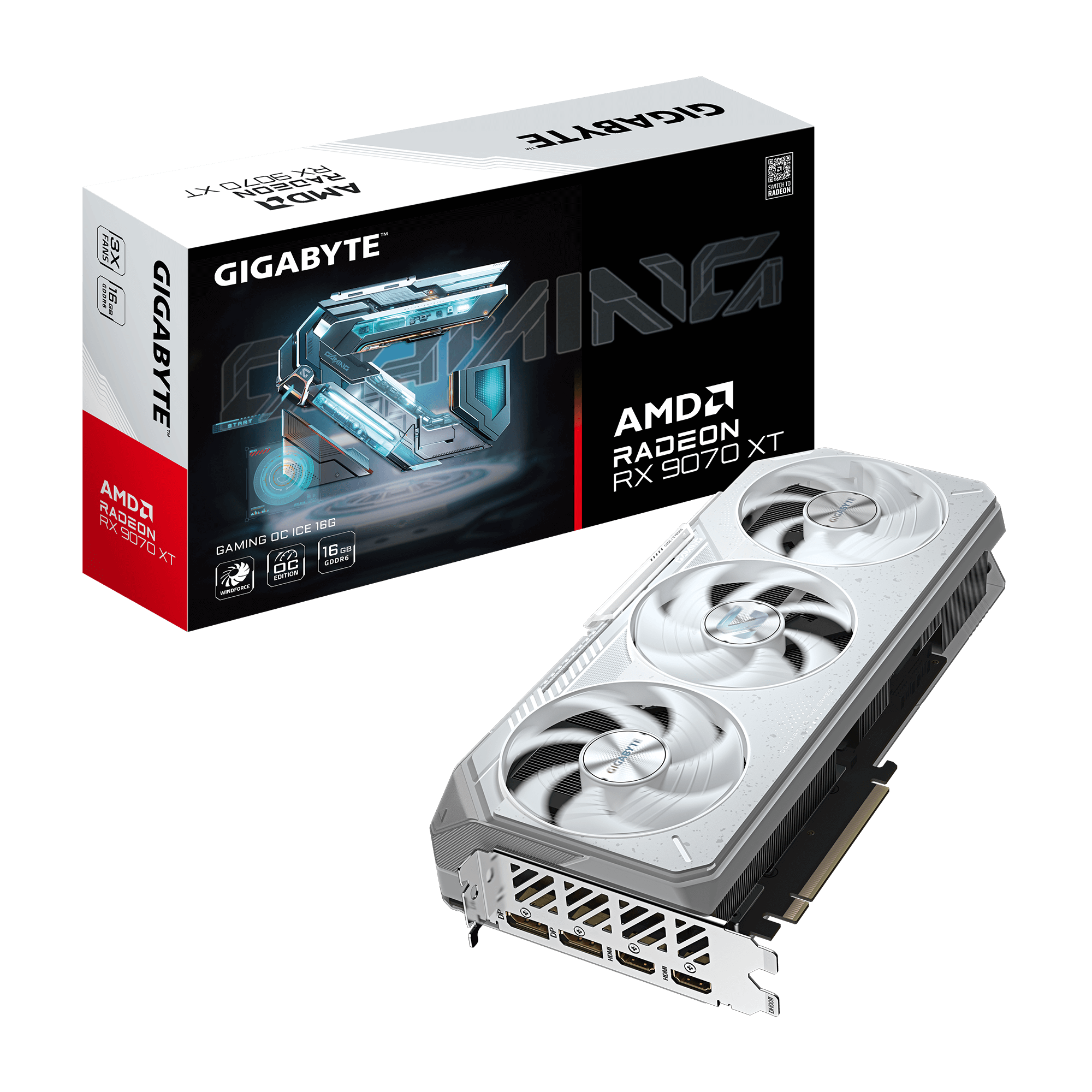 GIGABYTE Radeon RX 9070 XT GAMING OC ICE 16G, Radeon RX 9070 XT, 16 GB, GDDR6, 256 Bit, 7680 x 4320 pixel, PCI Express 5.0