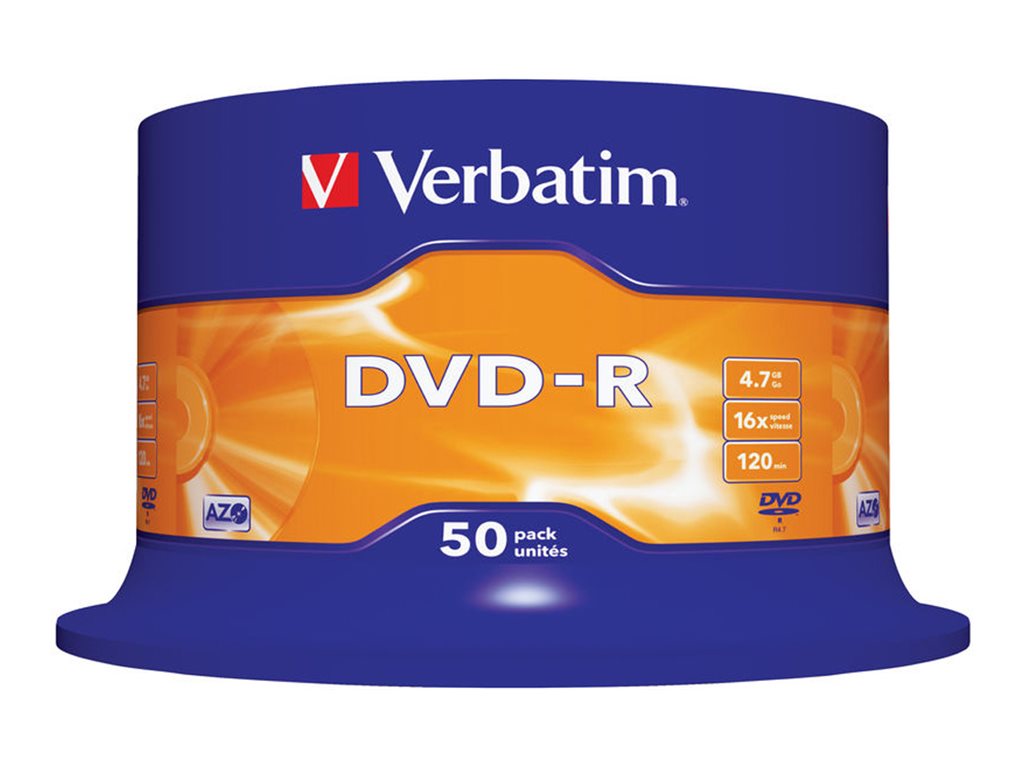 DVD-R AZO 16x 4.7GB 50 Pack Spindel Mat Sølv