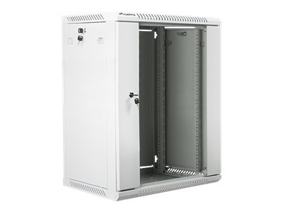 Lanberg WF01-6415-10S Rack Cabinet 19" Wall Mount 15U 600x450mm (Flat Pack) With Glass Door Grey RAL7035