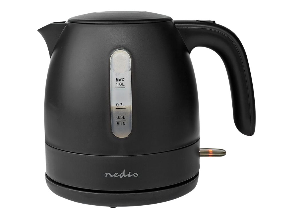 Nedis Elkedel | 1.0 l | Plastik | Sort | Drejelig 360 grader | Skjult varmeelement | Strix®-controller | Beskyttelse mod kogetørring