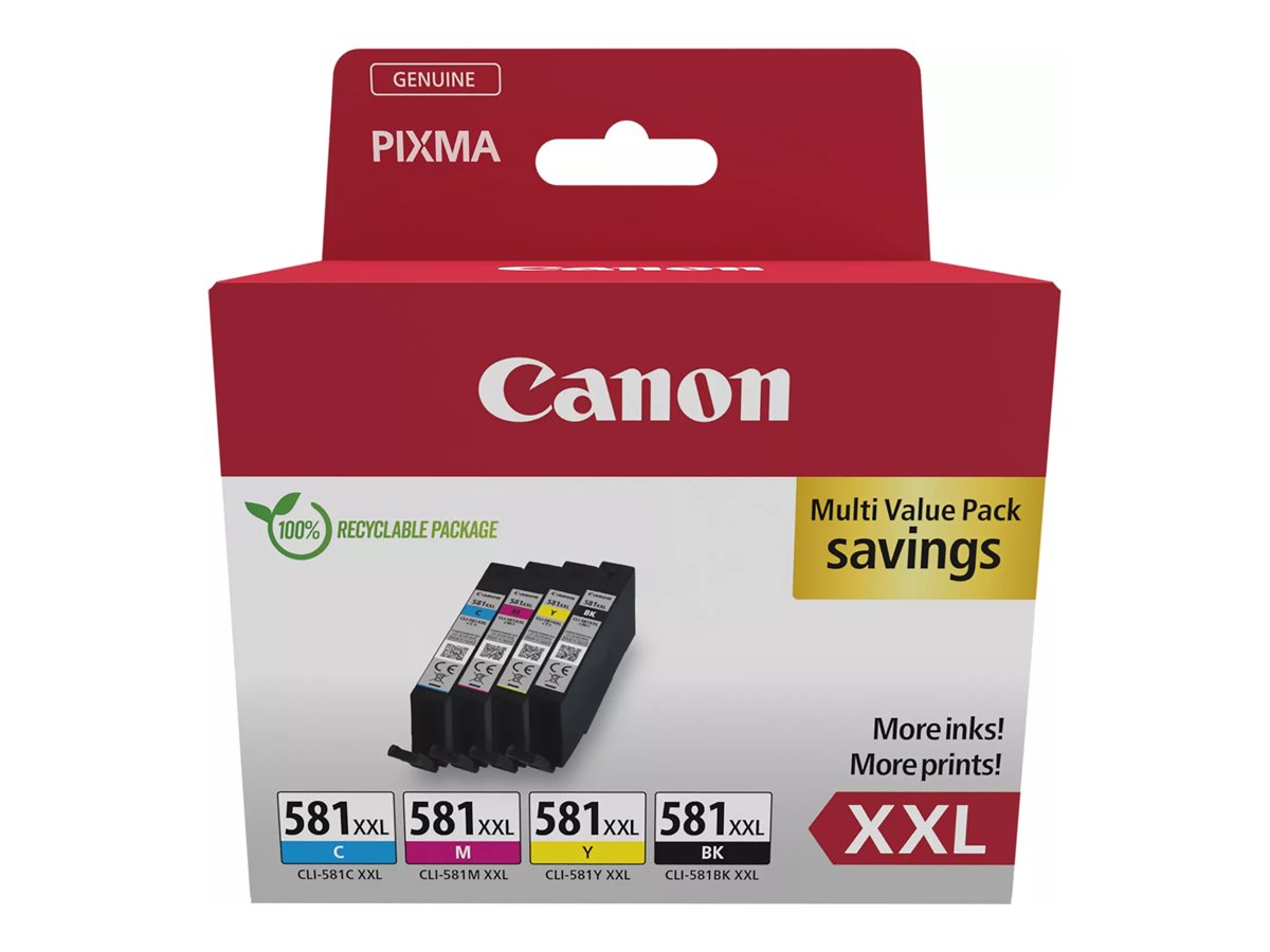 Canon CLI 581XXL C/M/Y/BK Multi Pack Sort Gul Cyan Magenta Blækbeholder billede