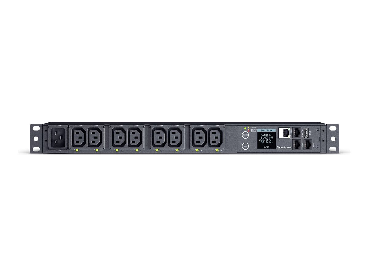 CyberPower Switched Series PDU41005 - Strømfordelingsenhed (rackversion) - AC 100-240 V - 1-faset - Ethernet, serial - input: IEC 60320 C20 - output-stikforbindelser: 8 (power IEC 60320 C13) - 1U - 3.05 m ledning - sort