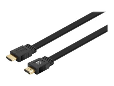 Manhattan HDMI Cable with Ethernet (Flat), 4K@60Hz (Premium High Speed), 10m, Male to Male, Black, Ultra HD 4k x 2k, Fully Shielded, Gold Plated