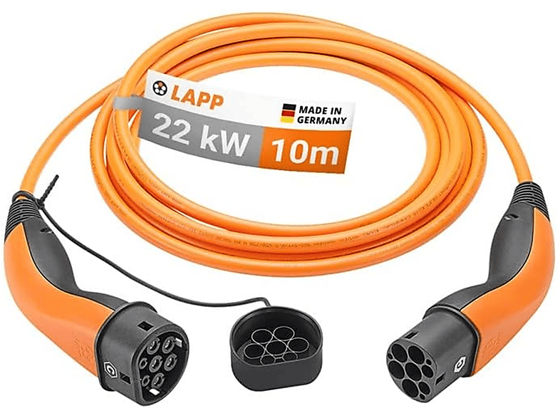 LAPP MOBILITY Type 2 opladningskabel, op til 22 kW, 10 m, orange (5555931037) 32 A, 3-faset, til opladning af hybrid- og elbiler med Type 2-tilslutning