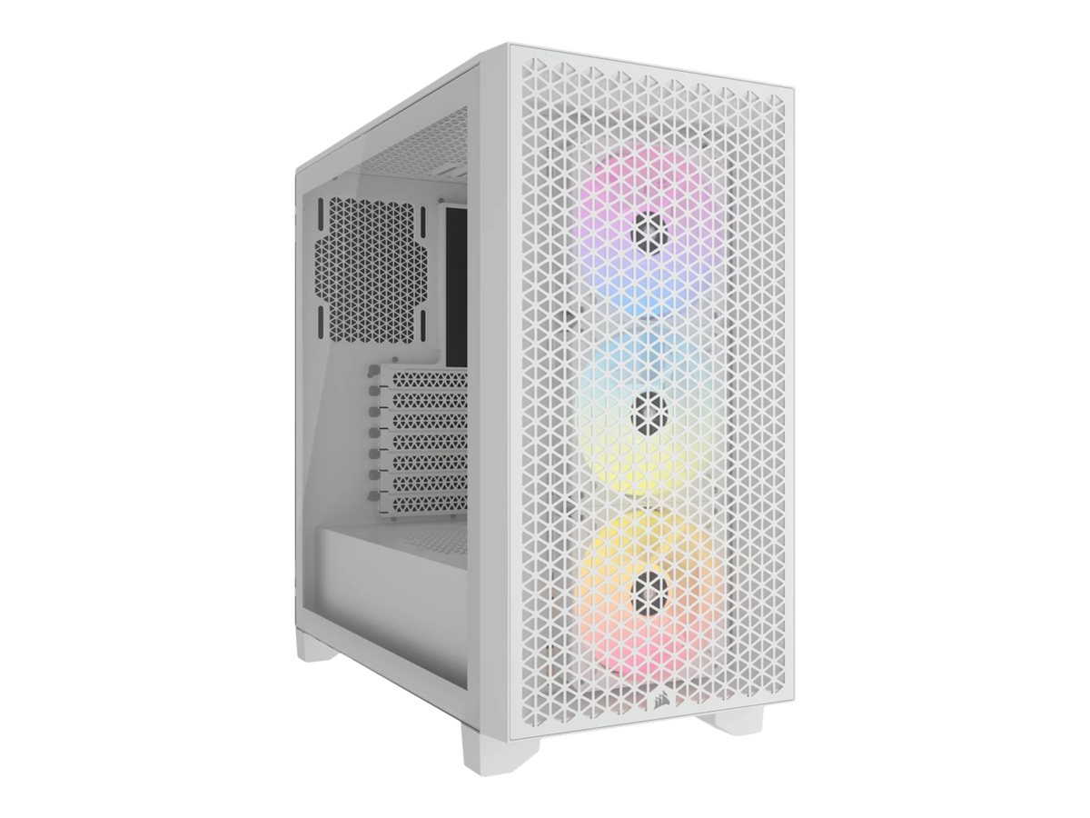 CORSAIR 3000D RGB AIRFLOW - Mid tower - udvidet ATX - sidepanel med vindue (hærdet glas) - ingen strømforsyning (ATX) - hvid - USB/Lyd