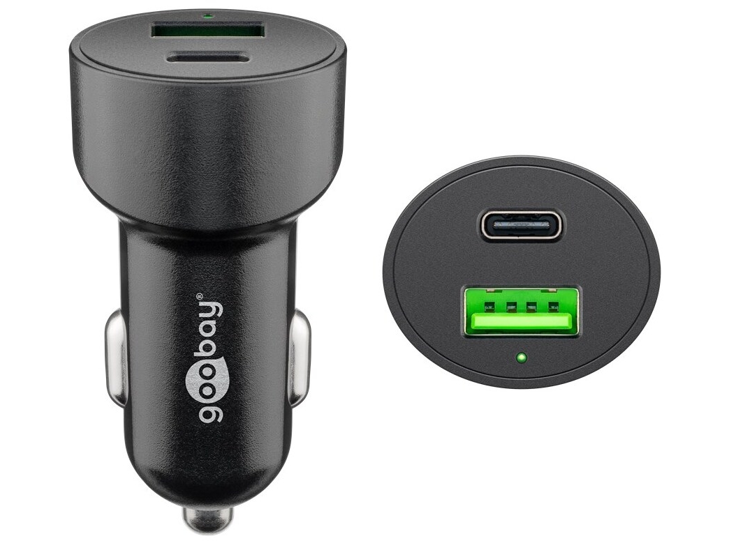 Goobay Dubbel USB-billadare USB-C™ PD (Power Delivery) (48 W) 48 W (12/24 V) USB-A/USB-C™ lämplig för enheter med USB-C™ (Power Delivery), t.ex. iPhone 12