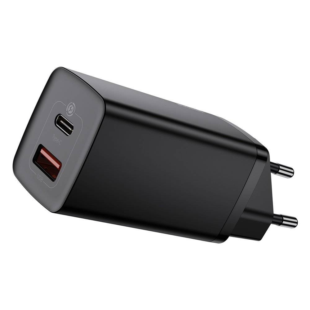 Baseus Dual Port GaN2 Adapter 65Watt 1xUSB-C + 1xUSB-A Sort