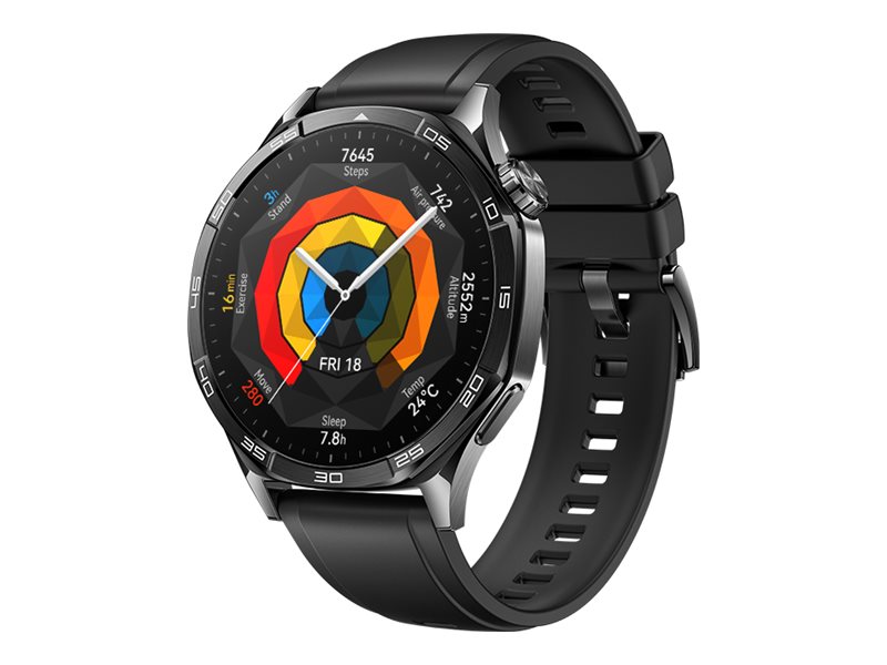 Huawei Watch GT 5 - 46 mm - rustfrit stål - smart ur med rem - fluoroelastomer - sort - håndledsstørrelse: 140-210 mm - display 1.43 - NFC, Bluetooth - 77 g