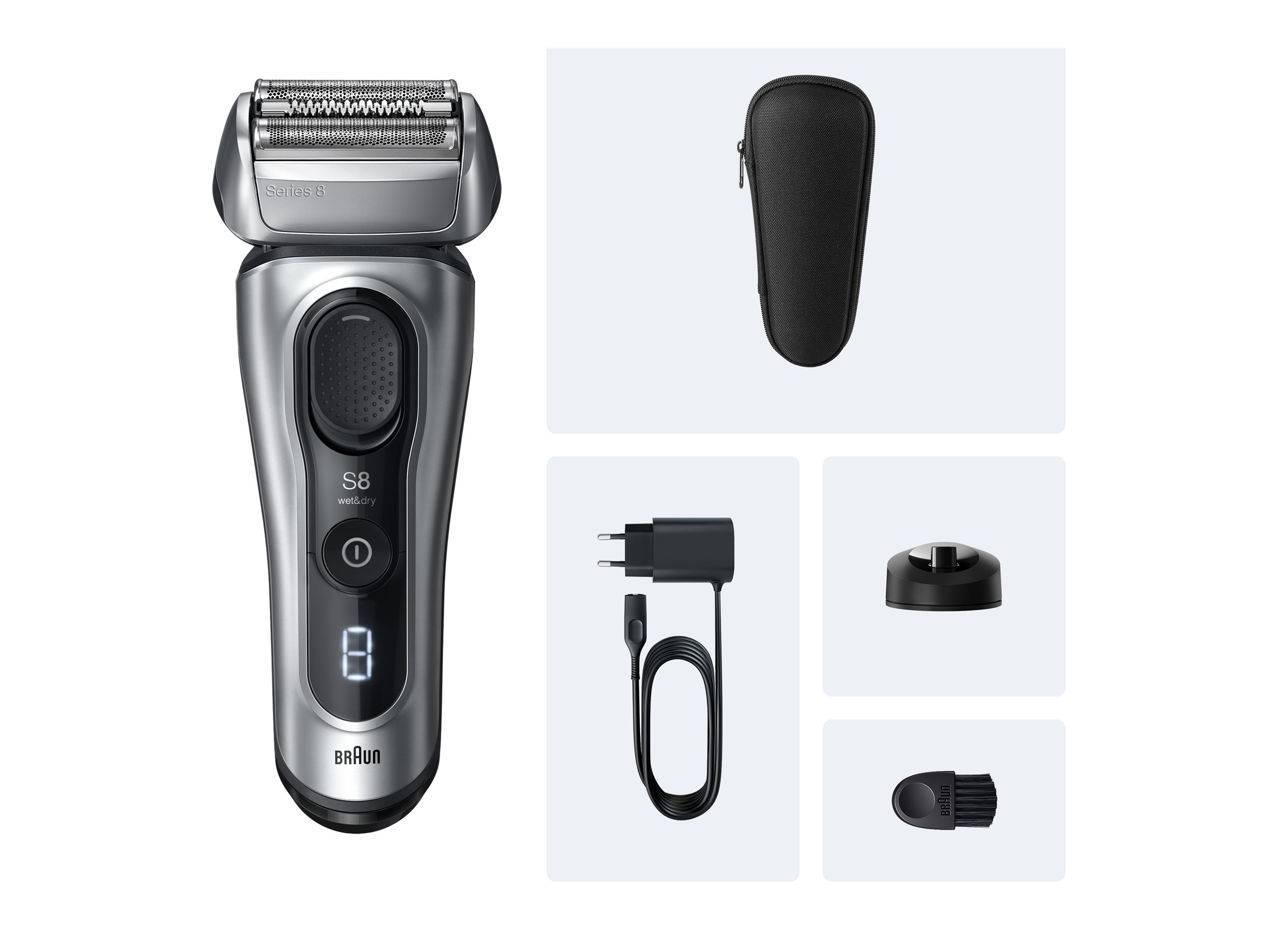 Braun Series 8 elektrisk barbermaskine - SensoAdapt, opladningsstativ, 8617S - Sølv