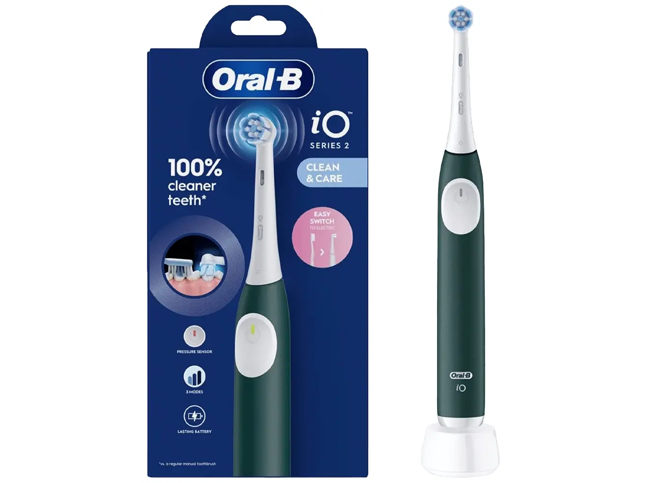 Oral-B Electric Toothbrush iO Series 2 Rechargeable For adults Number of brush heads included 1 Number of teeth brushing modes 3 Green