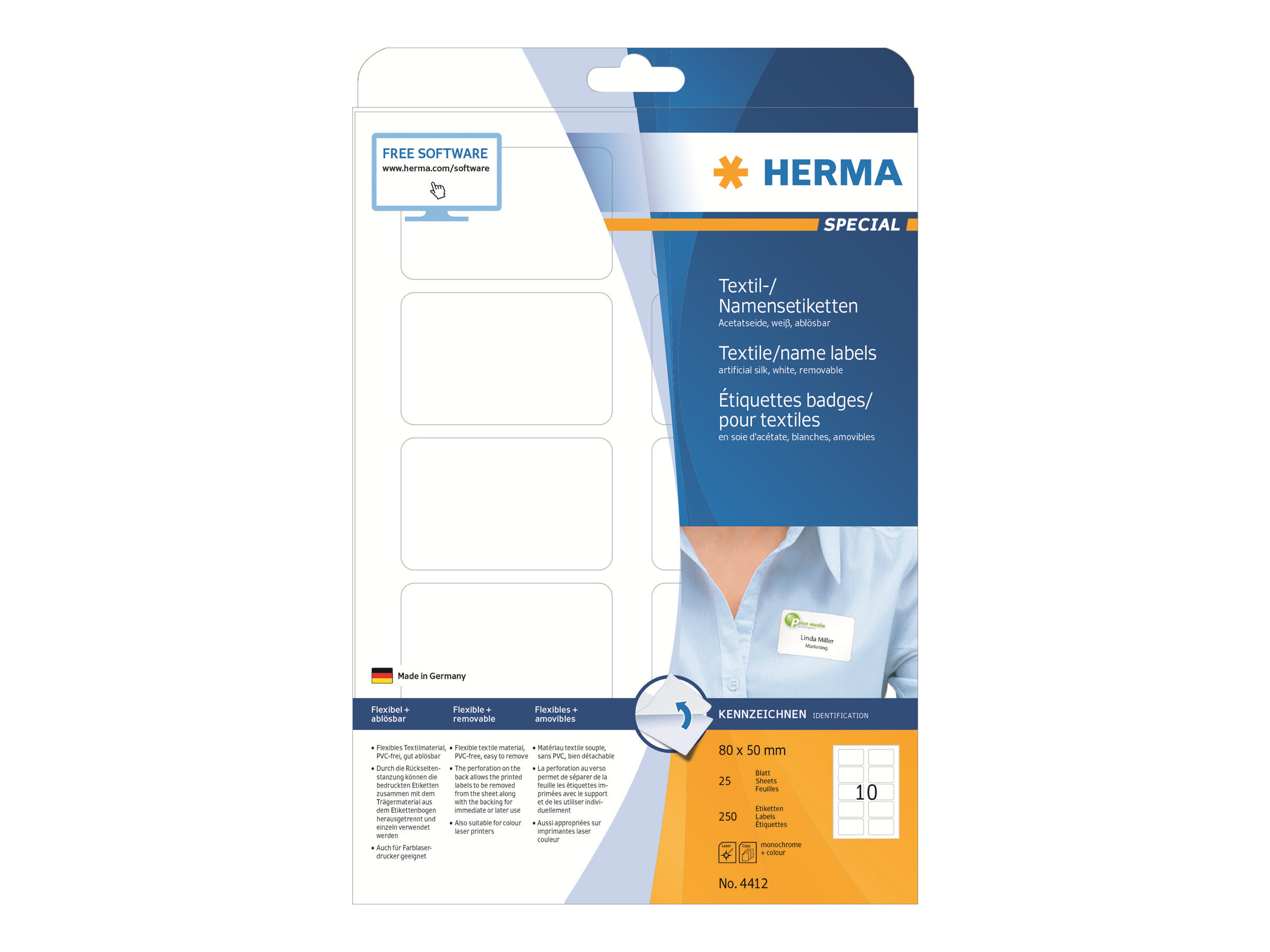 HERMA Special - Selv-klæbende - hvid - 50 x 80 mm 250 stk. (25 ark x 10) etiketter for navneskilte