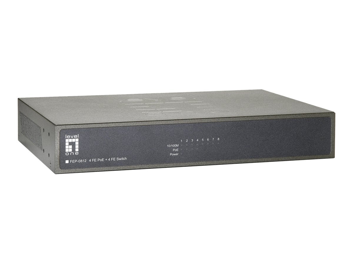 LevelOne FEP-0812 - Switch - ikke administreret - 4 x 10/100 (PoE) + 4 x 10/100 - desktop, monterbar på stativ - PoE