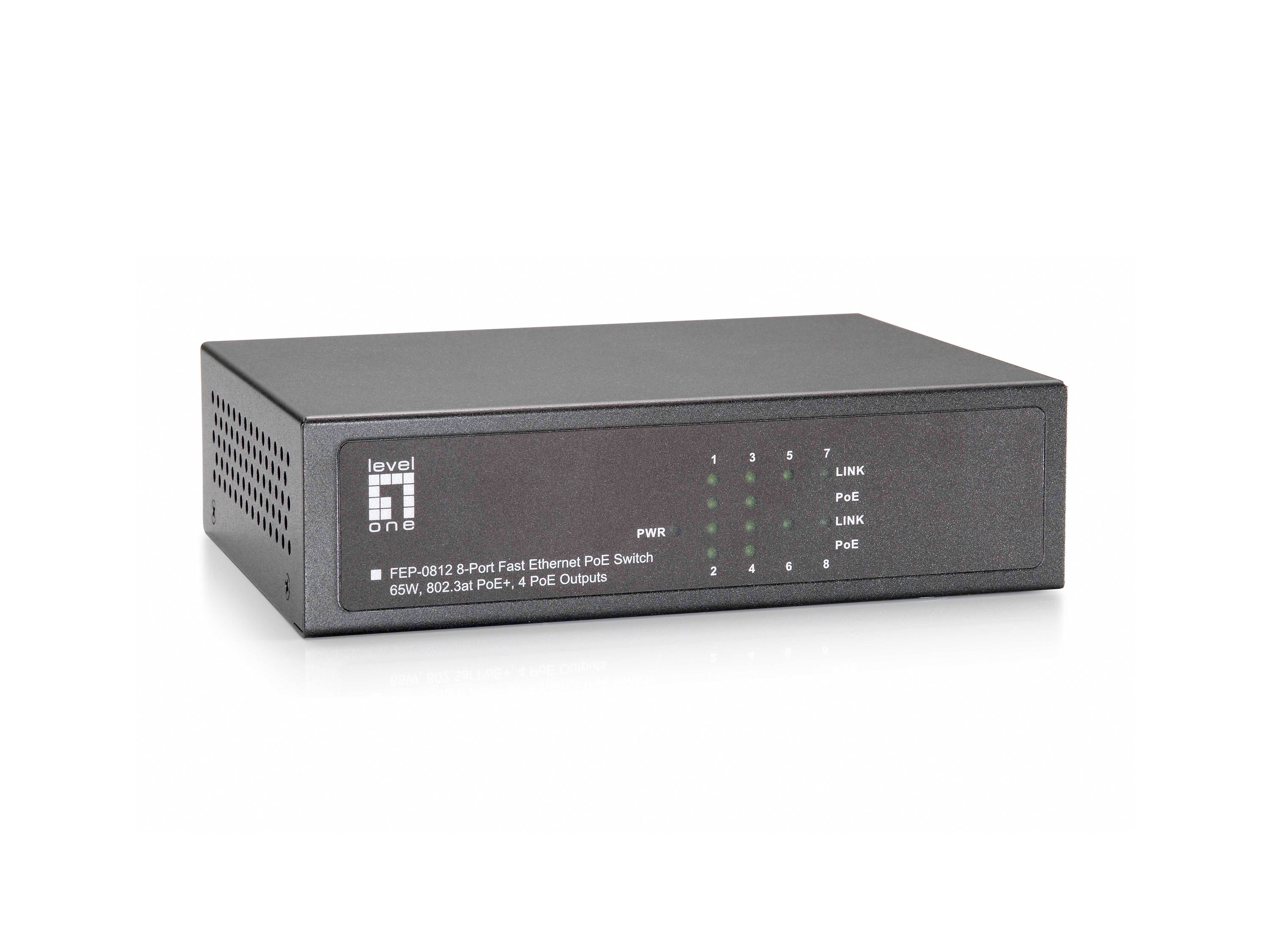 LevelOne FEP-0812 - 8-port Fast Ethernet PoE switch, 65 W, 4x PoE+
