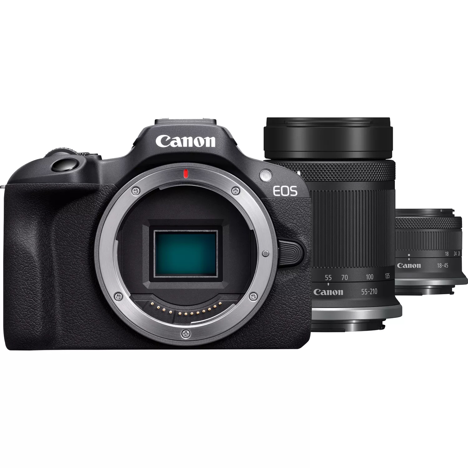 Canon EOS R100 - Digitalkamera - spejlløst - 24.1 MP - APS-C - 4K / 29.97 fps - 2.5x optisk zoom RF-S 18-45 mm F4.5-6.3 IS STM objektiv, 55-210 mm F5.0-7.1 IS STM objektiv - Wi-Fi, Bluetooth - sort