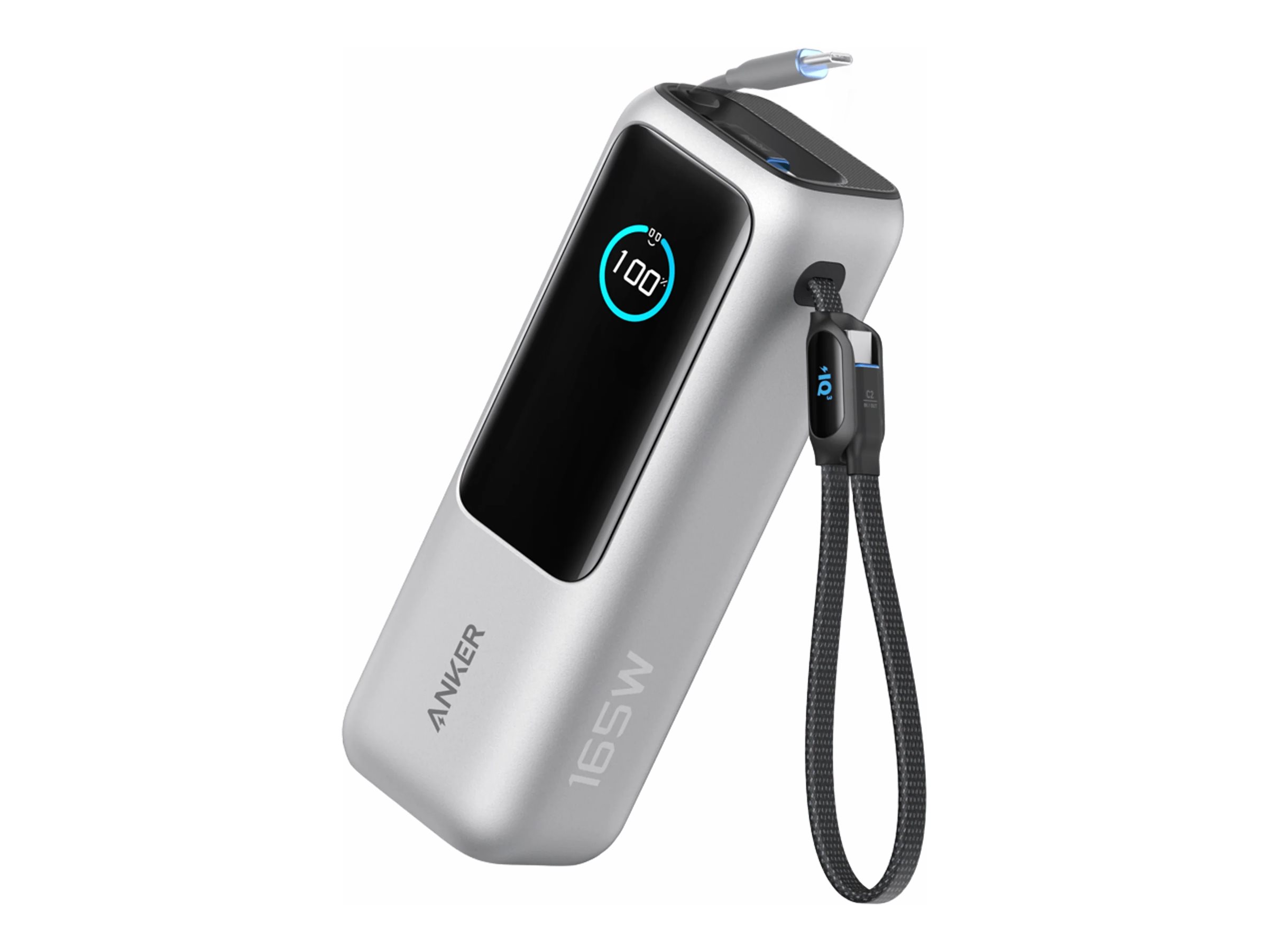 Anker - Powerbank - built-in retractable cable - 25000 mAh - 165 Watt - sølv