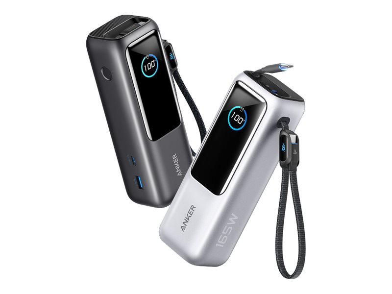 Anker - Powerbank - built-in retractable cable - 25000 mAh - 165 Watt - sølv