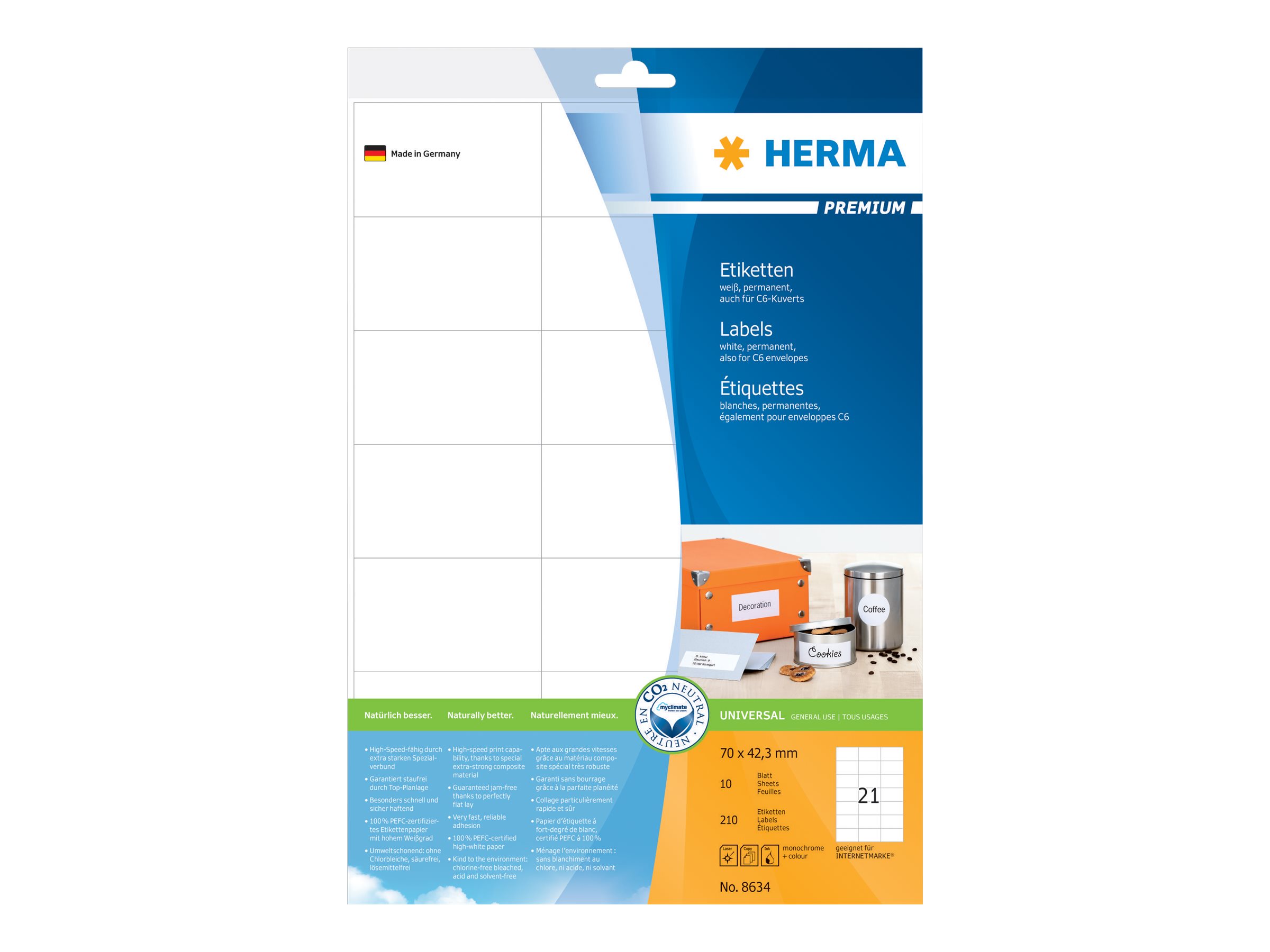 HERMA Premium Laminerede etiketter 70 x 42.3 mm 210etikette(r)