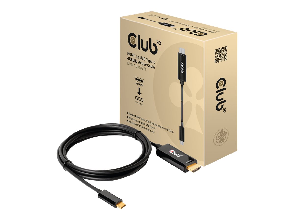 Club 3D - Adapterkabel - HDMI han til 24 pin USB-C han - 1.8 m - aktiv, 4K60Hz (4096 x 2160) support