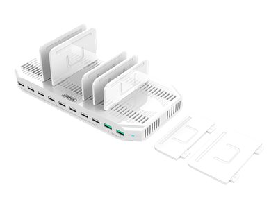 USB opladerstation UNITEK Y-2190A - 10 porte, hurtig opladning, hvid