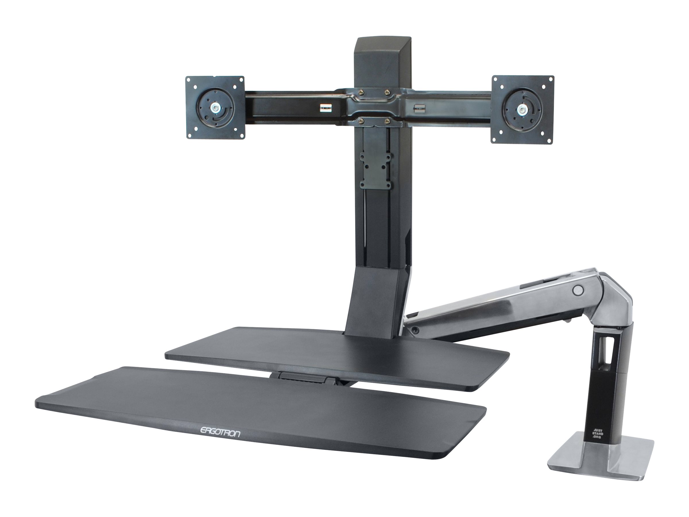 Ergotron WorkFit-A Dual Workstation With Worksurface - Stående skrivebordsomformer - poleret aluminium, sort