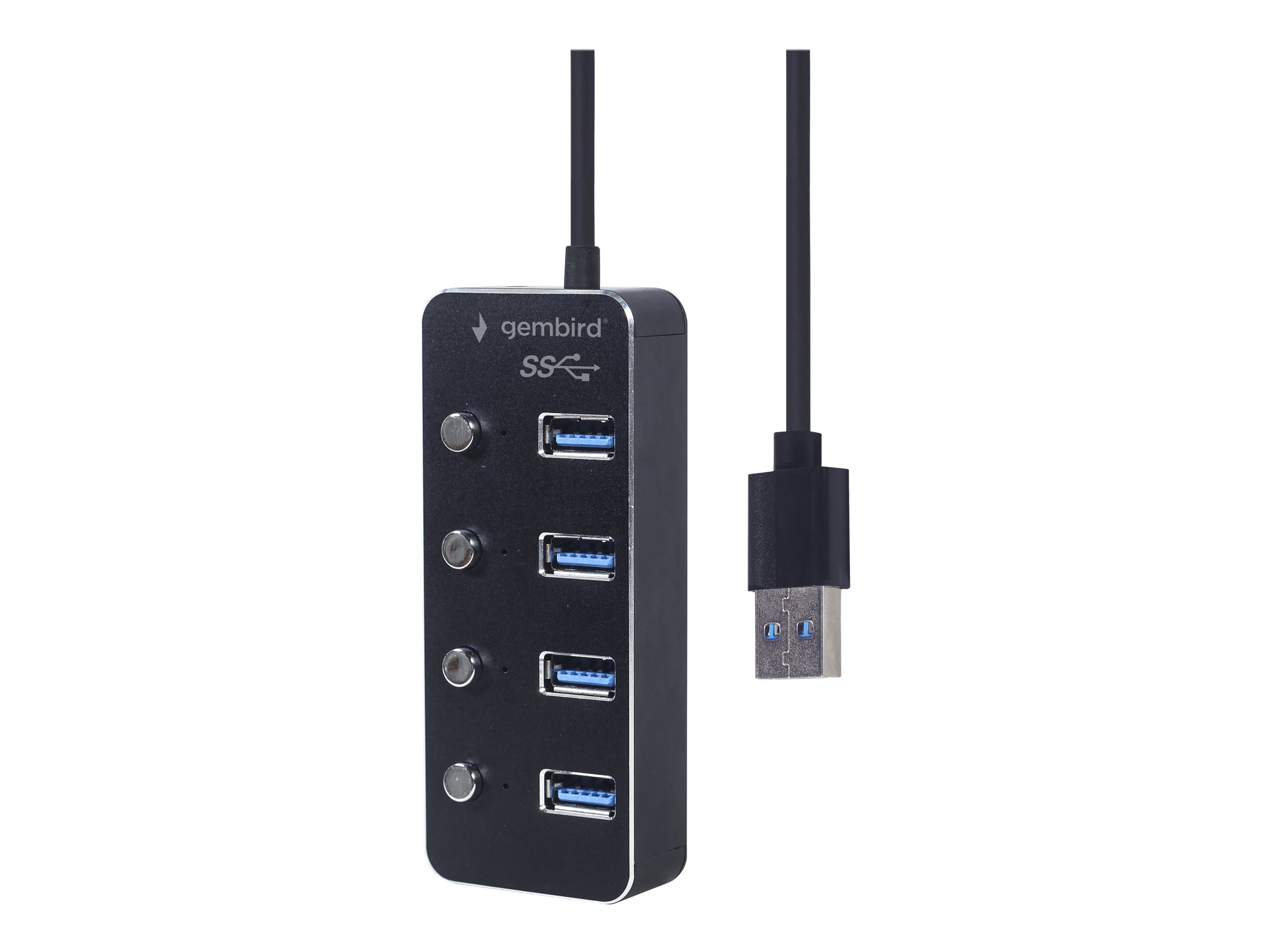 Gembird - hub - powered with switches black - 4 ports USB hub - USB 3.2 - 4 ports - Sort