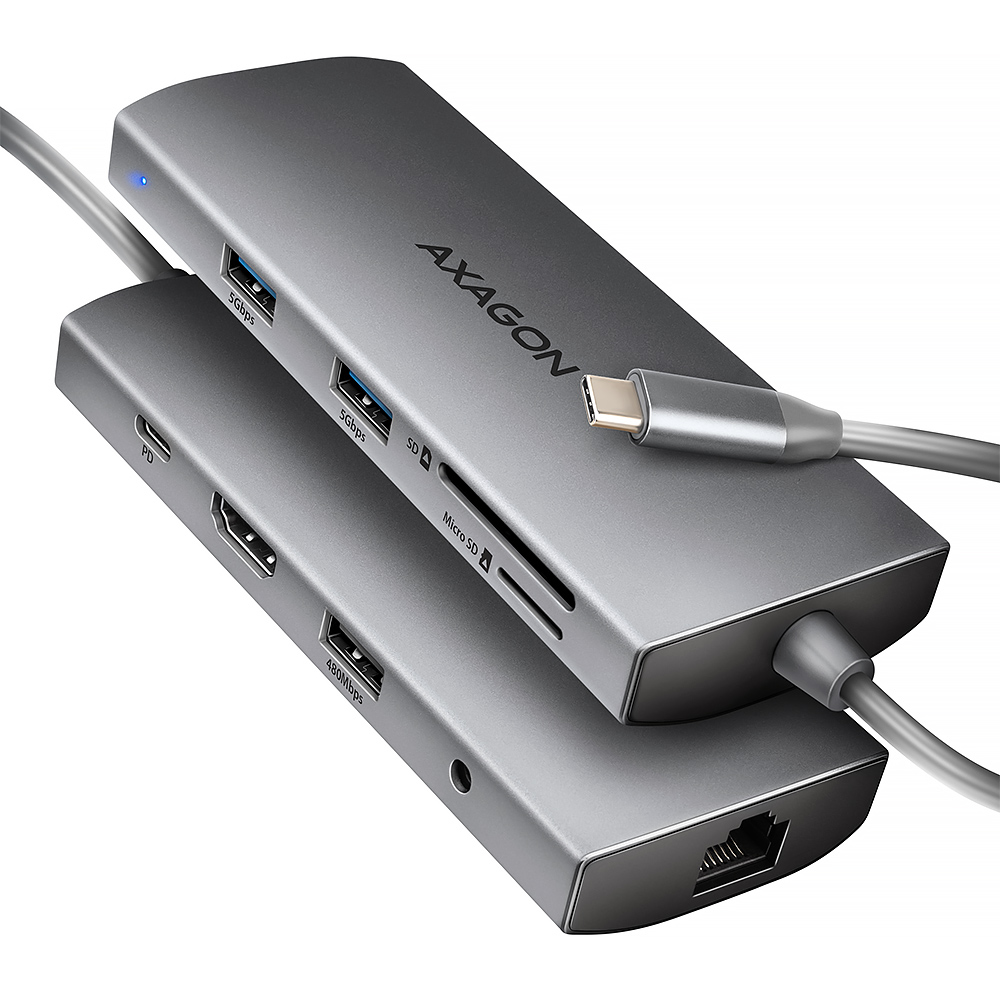 AXAGON SuperSpeed USB-C Hub USB hub - USB 3.2 - 9 ports - Grå
