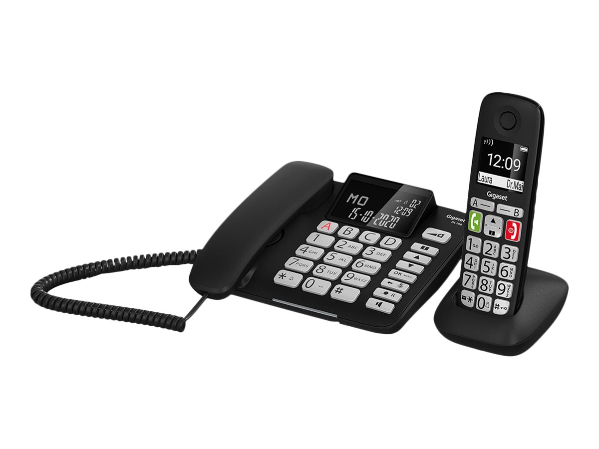 Fastnettelefon med trådløs håndsæt Gigaset DL780 Plus – analog/DECT, sort