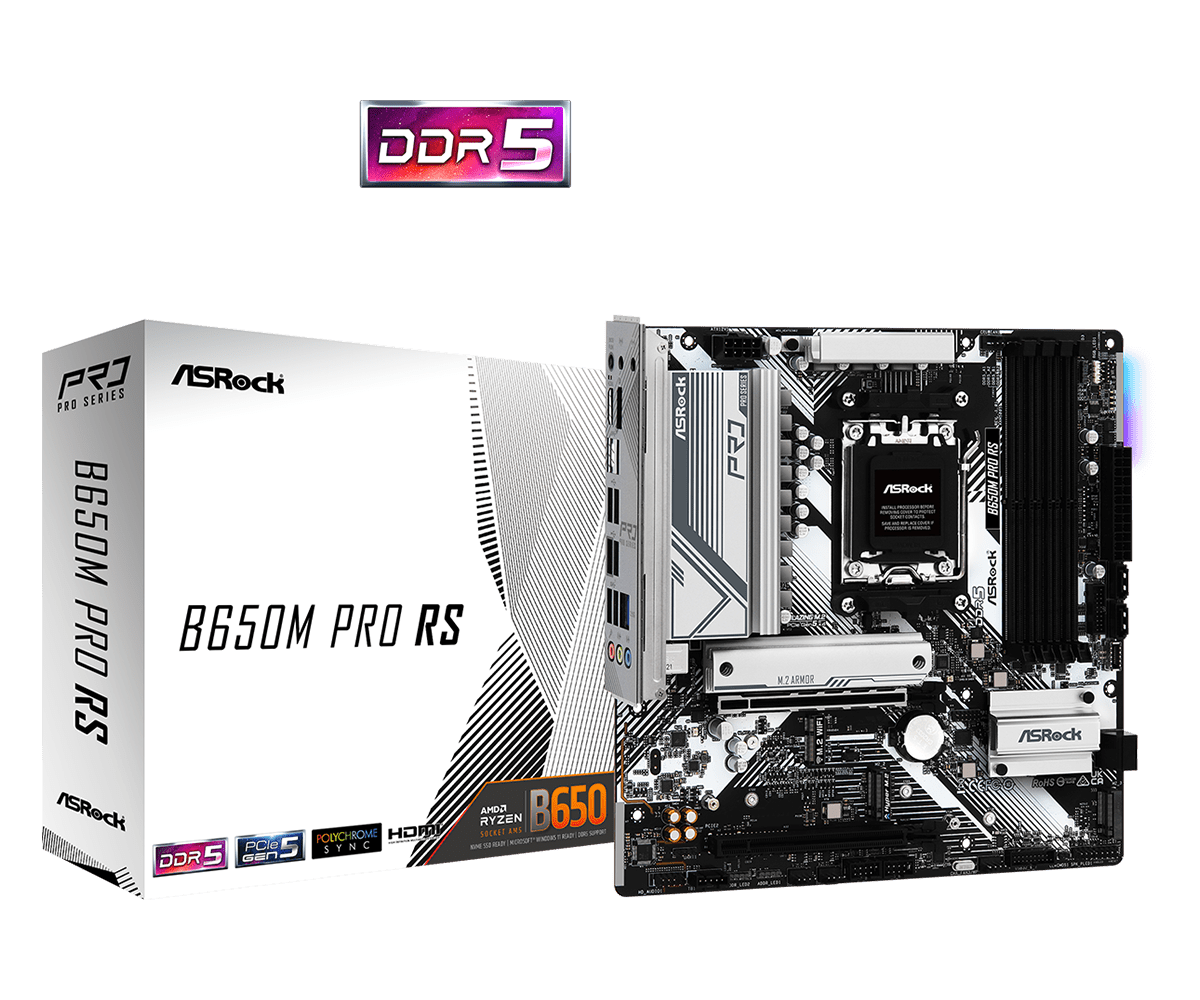 ASRock B650M PRO RS - Bundkort - micro ATX - Socket AM5 - AMD B650 Chipset - USB-C 3.2 Gen2, USB-C 3.2 Gen 1, USB 3.2 Gen 2, USB 3.2 Gen 1 - 2.5 Gigabit LAN - onboard grafik (CPU påkrævet) - HD Audio (8-kanaler)
