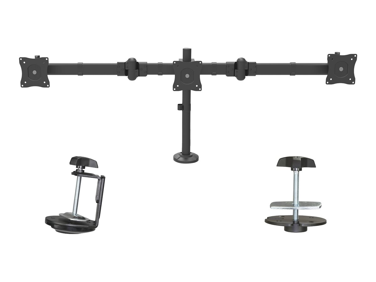 StarTech.com Desk Mount Triple Monitor Arm, Ergonomic VESA 3 Monitor Mount up to 27", Articulating & Height Adjustable Pole Mount, Tilt/Swivel/Rotate