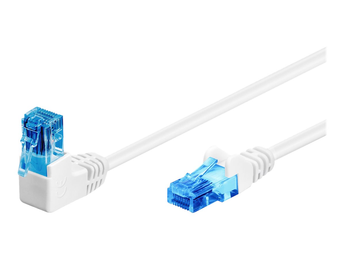 Goobay Netværkskabel CAT 6A vinklet 1x 90°, U/UTP, hvid kobberbeklædt aluminiumleder (CCA), snaplås på toppen, 0.5 m