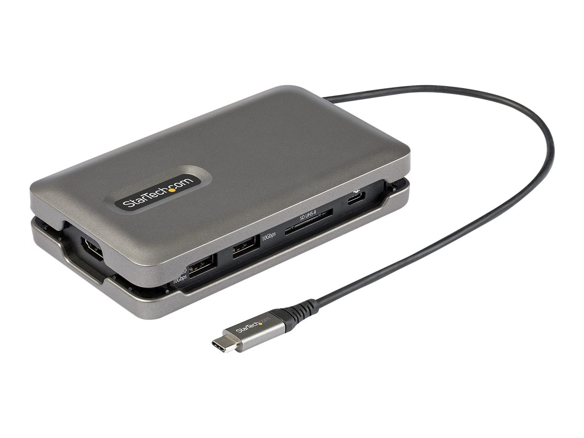 StarTech.com USB C Multiport Adapter, USB C to 4K 60Hz HDMI 2.0, 2-Port 10Gbps USB Hub, 100W Power Delivery Pass-through, GbE, SD/MicroSD, USB Type-C