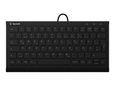 KeySonic KSK-5011ELC (DE) - kompakt USB-tastatur med hvid bagbelysning, QWERTZ, sort