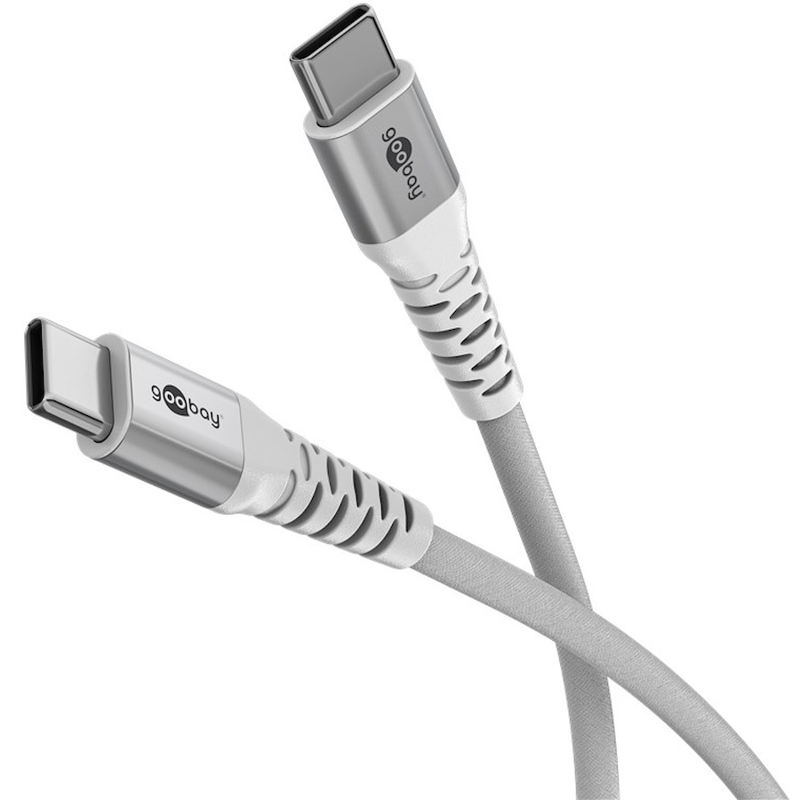 Goobay USB-C™ supersoft textilkabel med metallkontakter, 0,5 m, vit elegant och extra robust anslutningskabel för enheter med USB-C™-port
