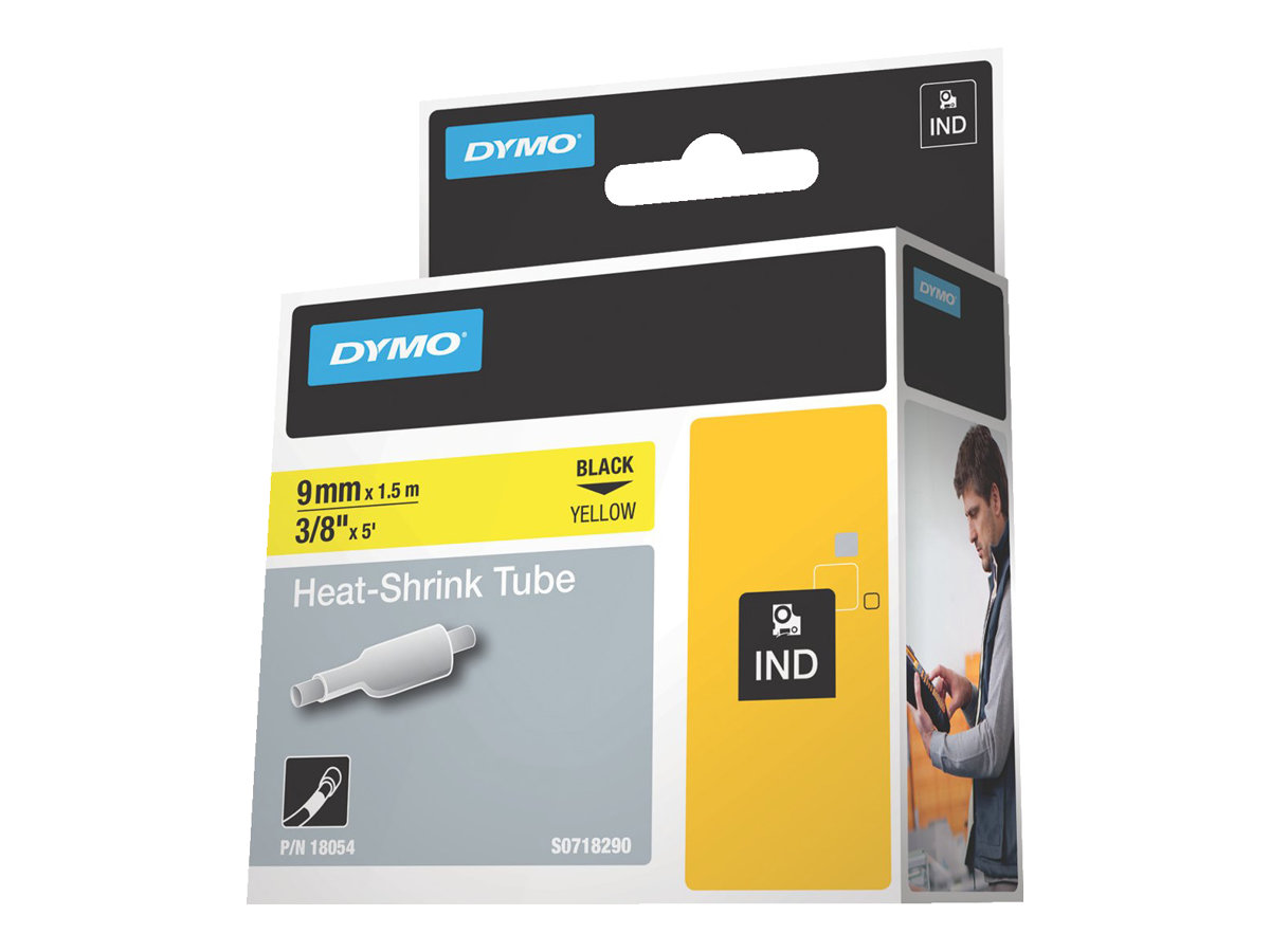DYMO RhinoPRO Heat shrink tubing - Polyolefin - sort på gul - Rulle (0,9 cm x 5,5 m) hylstre - for Rhino 4200, 6000, 6000 Hard Case Kit