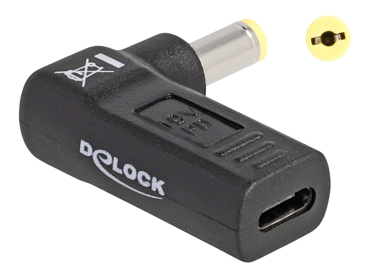 Delock - Strømforsyningsadapter - USB-C (hun) til DC jackstik 5,5 x 1,7 mm (han) - 19 V - 3 A - vinklet - sort