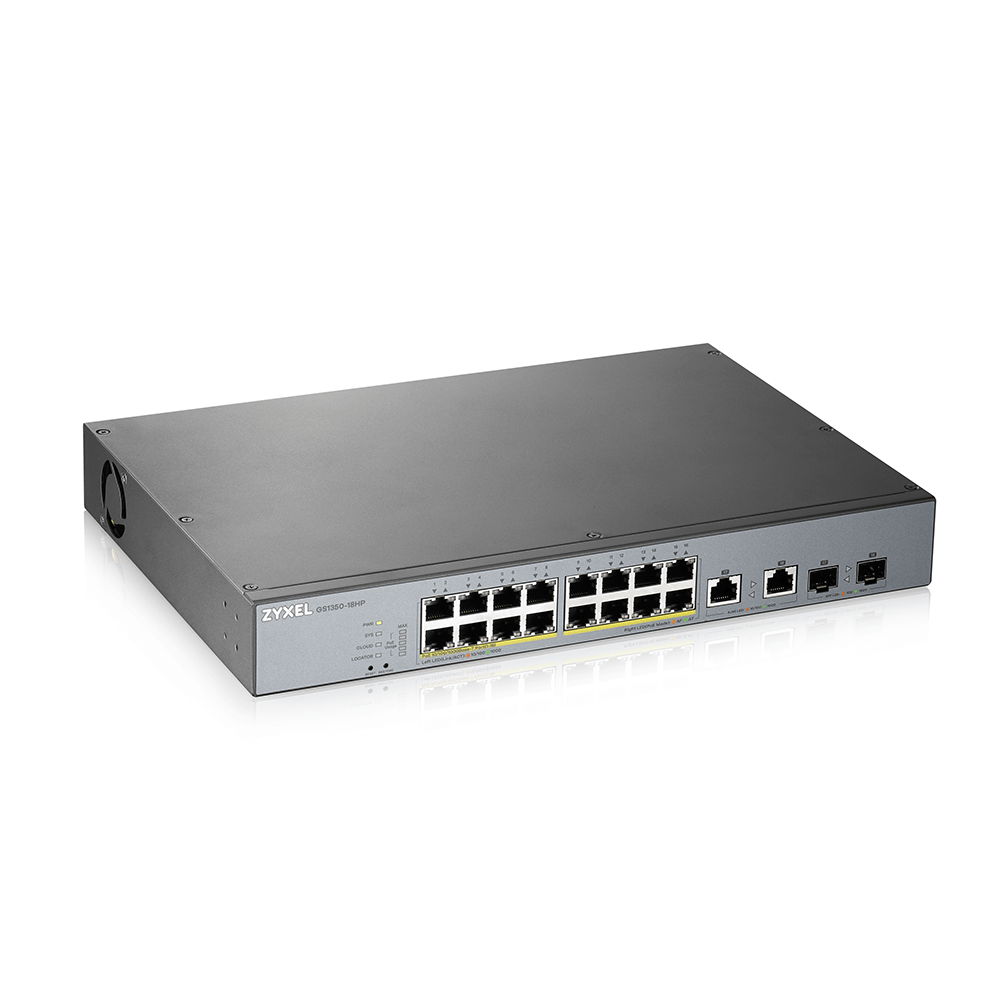 Zyxel GS1350-18HP - Switch - smart - 16 x 10/100/1000 (PoE+) + 2 x kombi Gigabit Ethernet/Gigabit SFP - desktop - PoE+ (250 W)