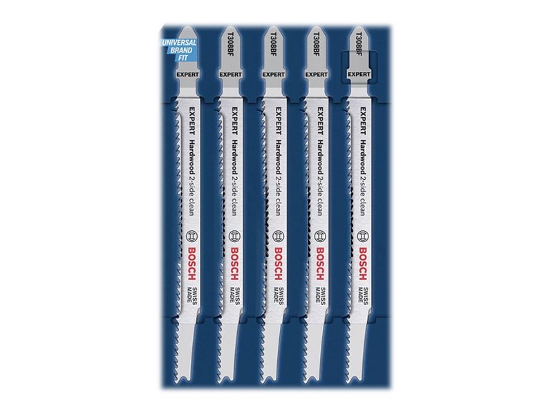Bosch Expert Hardwood 2-side clean T308 BF - Stiksavsklinge - for hardwood, slibende træmaterialer, multiplex-paneler, plastikbelagt tavle - 5 stykker - T-skaft - længde: 117 mm