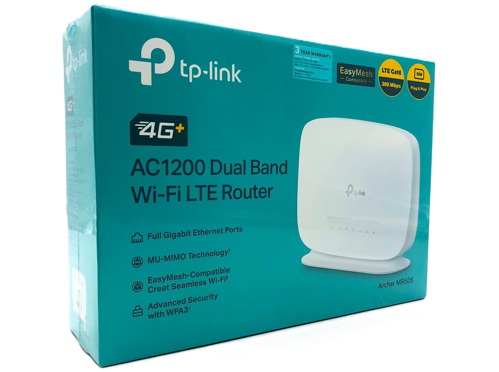 TP-Link Archer MR505(EU), Wi-Fi 5 (802.11ac), Dual-band (2,4 GHz / 5 GHz), Ethernet LAN, 4G, Hvid, Bordplade router