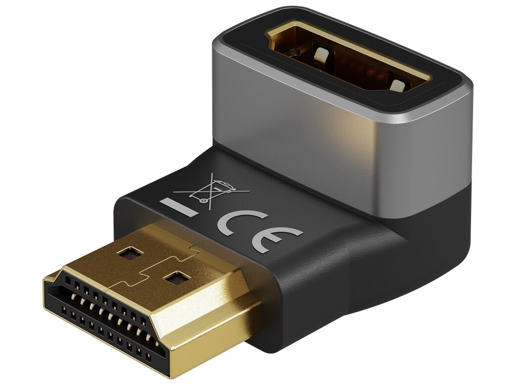 Goobay HDMI™ vinkeladapter 270° vertikal, 8K @ 60 Hz, guldpläterad HDMI™-uttag (typ A) > HDMI™ kontakt (typ A) 270 °