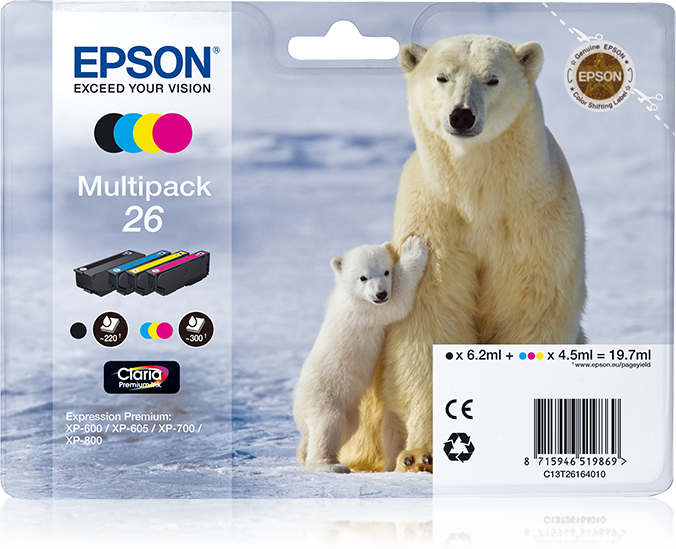 Epson 26 Multipack Sort Gul Cyan Magenta Blæk C13T26164010 billede
