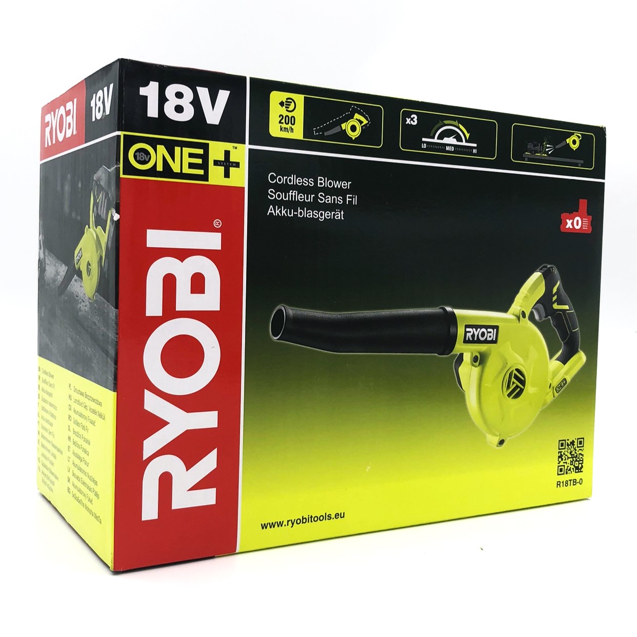 Ryobi One+ R18TB-0 - Bladblæser - ledningfri - 18 V - intet batteri - 108/132/174 m³/h - 115/150/200 km/h - SOLO