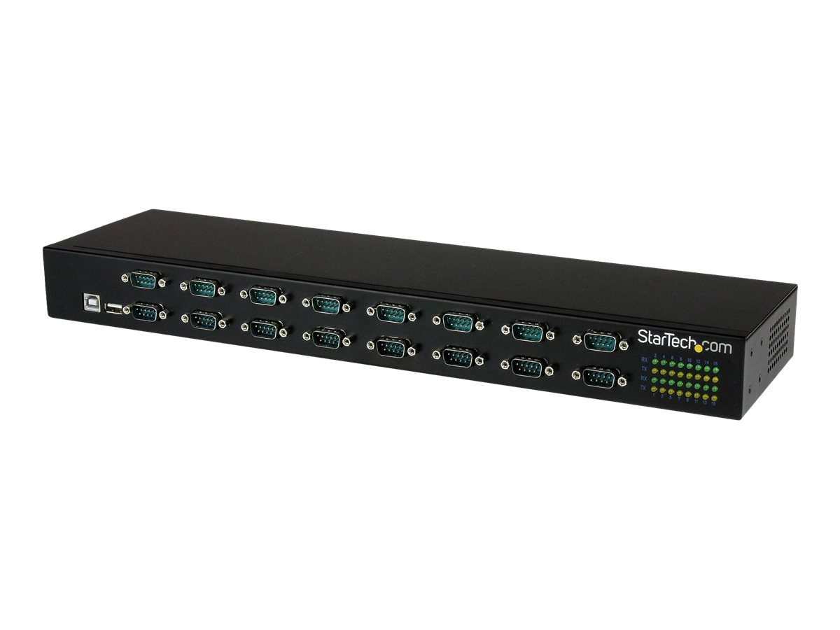 Startech USB to Serial Hub - 16 Port - COM Port Retention - Rack Mount and Daisy Chainable - FTDI USB to RS232 Hub (ICUSB23216FD) - Seriel adapter - USB 2.0 - RS-232 x 16 - sort