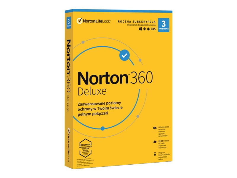Norton 360 Deluxe Sikkerhedsprogrammer 25 GB cloud storage space 3 enheder 1 år