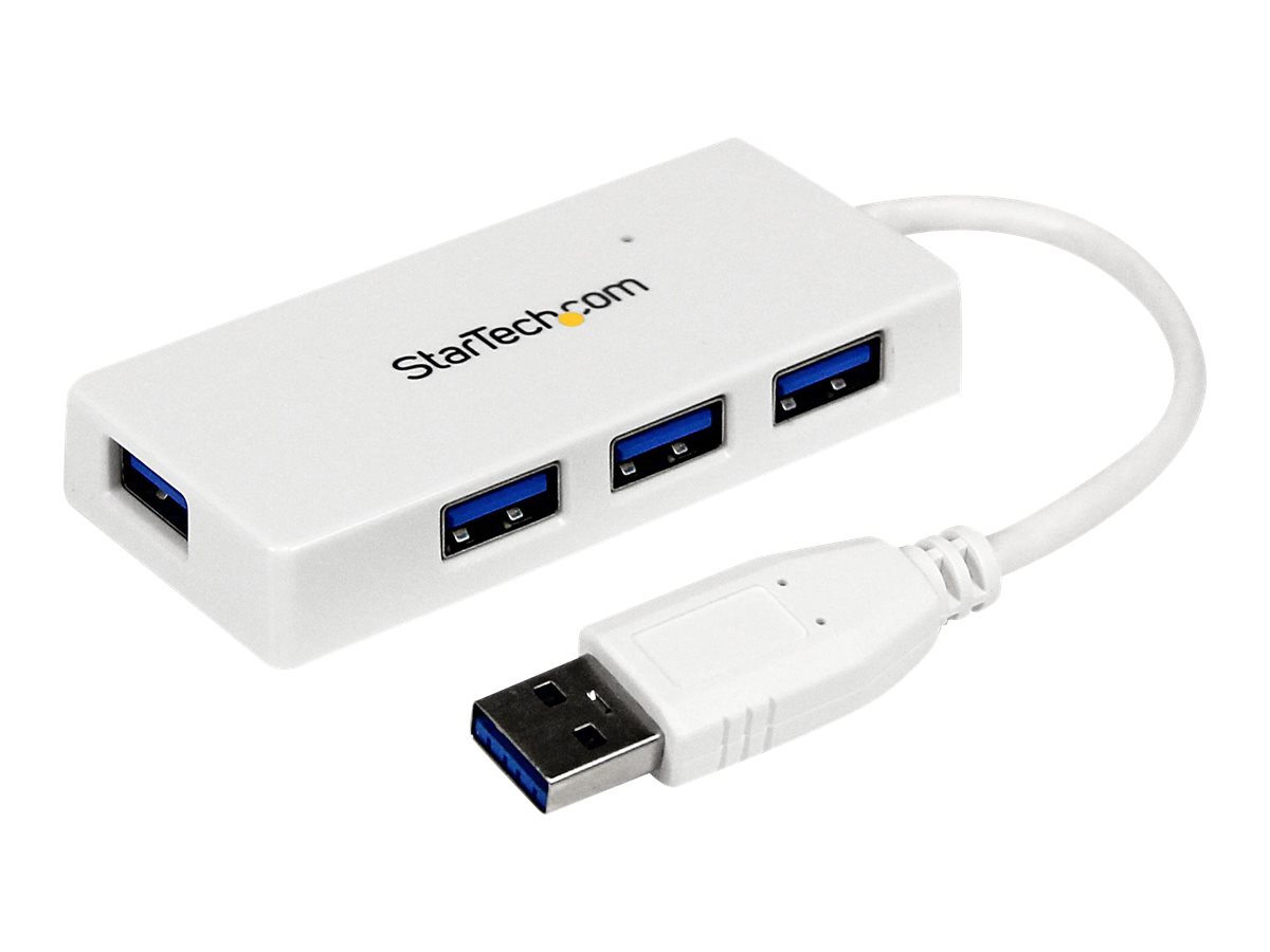 StarTech.com 4 Port USB 3.0 Hub - Multi Port USB Hub w/ Built-in Cable - Powered USB 3.0 Extender for Your Laptop - White (ST4300MINU3W) Hvid